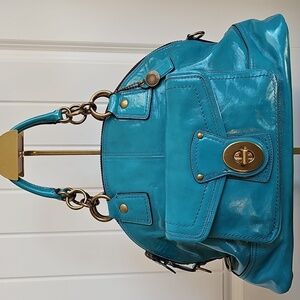 Coach 2008 Limited Edition Francine Turnlock Satchel Turquoise Legacy Lining